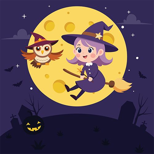Ilustración de una Brujita y buho