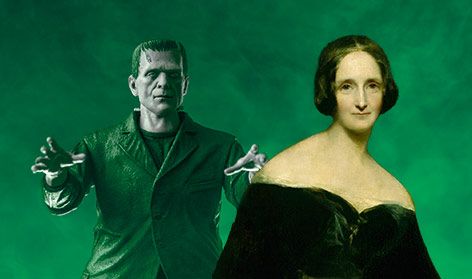Collage con Frankenstein y Mary Shelley
