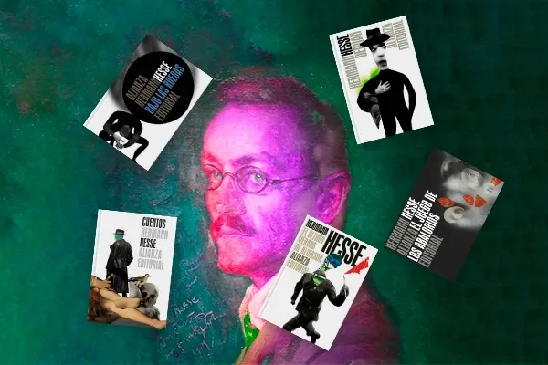 Collage con libros de Hermann Hesse